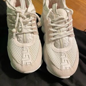 Versace Chain Reaction sneakers in white & light pink 36eu/6 US